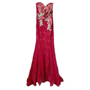AZZURE COUTURE Red Lace Rose Appliqué Dress Gown FM307 Size 2